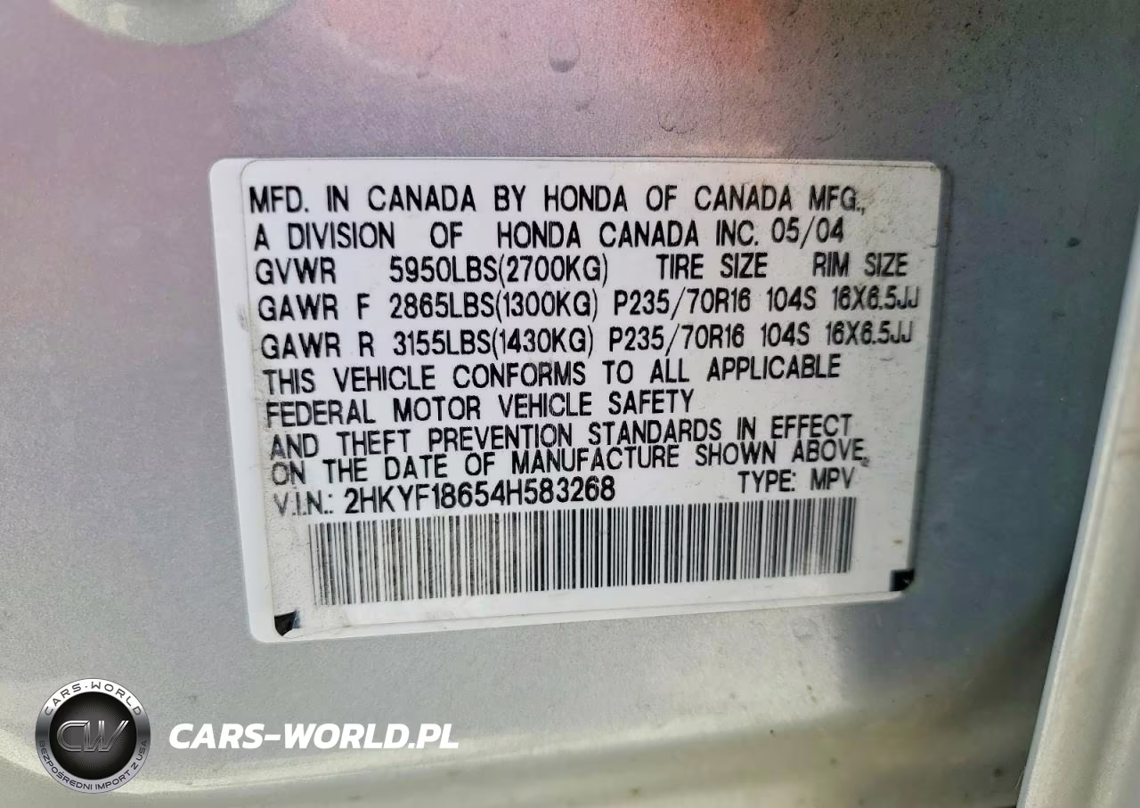 2004 Honda Pilot Exl VIN:2HKYF18654H583268 - 13