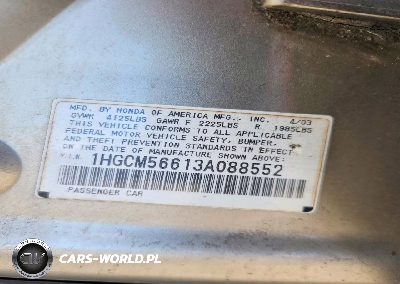 2003 Honda Accord Ex VIN:1HGCM56613A088552 - 12