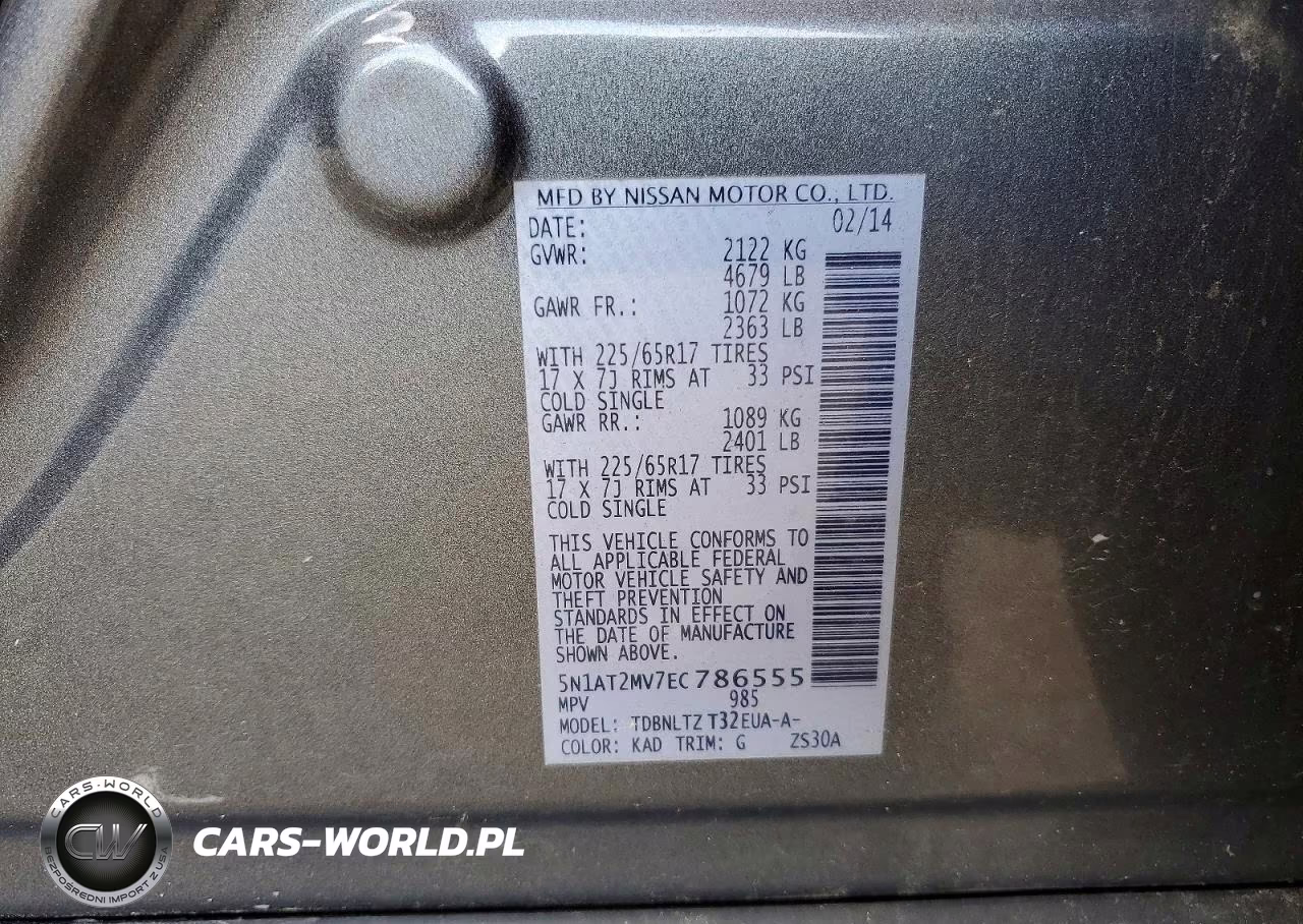 2014 Nissan Rogue Sv VIN:5N1AT2MV7EC786555 - 14