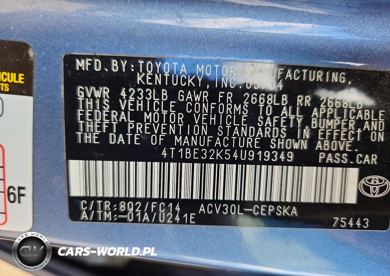 2004 Toyota Camry Se VIN:4T1BE32K54U919349 - 12