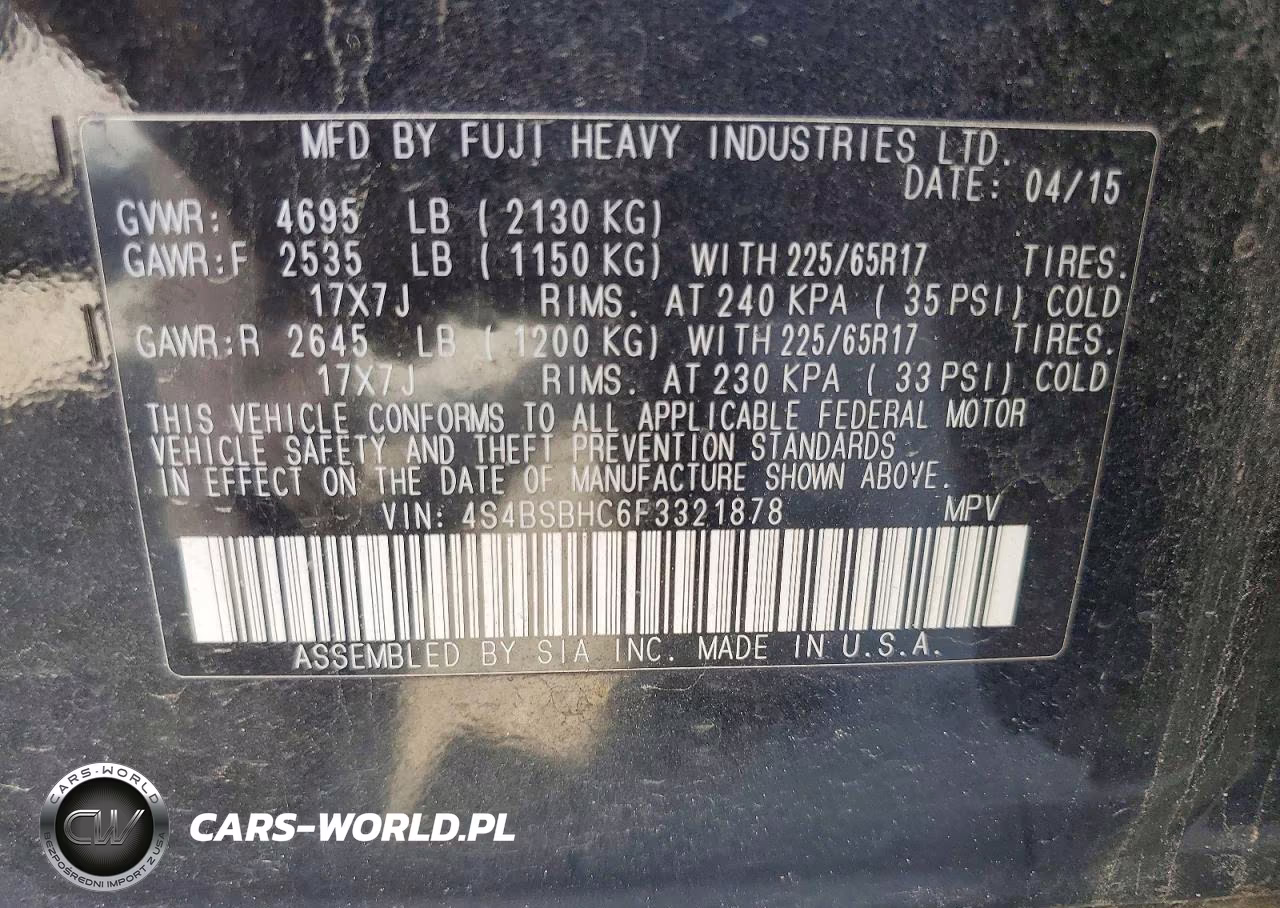 2015 Subaru Outback 2.5I Premium VIN:4S4BSBHC6F3321878 - 12
