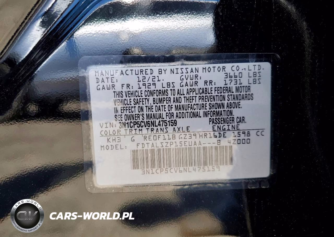 2022 Nissan Kicks Sv VIN:3N1CP5CV6NL475159 - 12