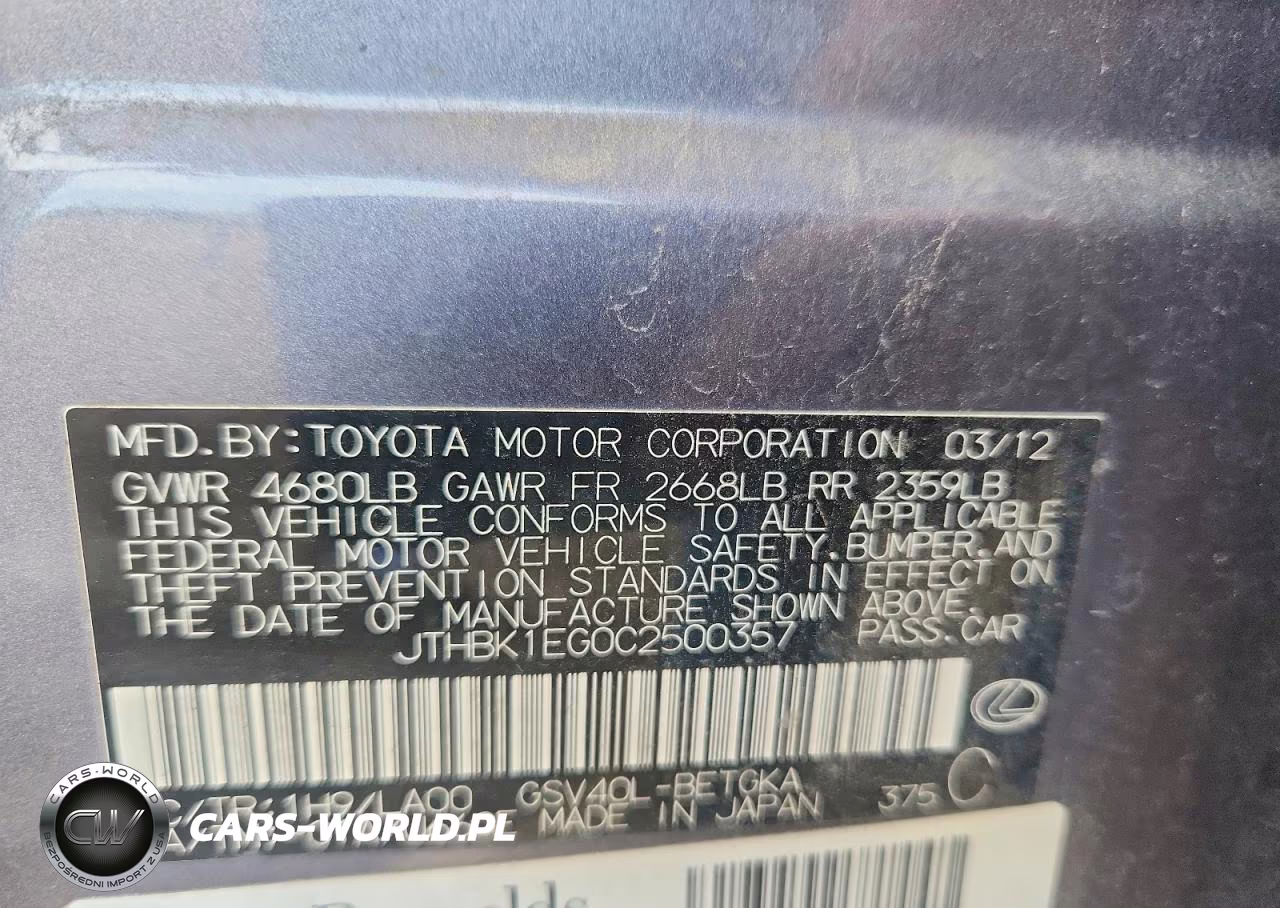 2012 Lexus Es 350 VIN:JTHBK1EG0C2500357 - 12