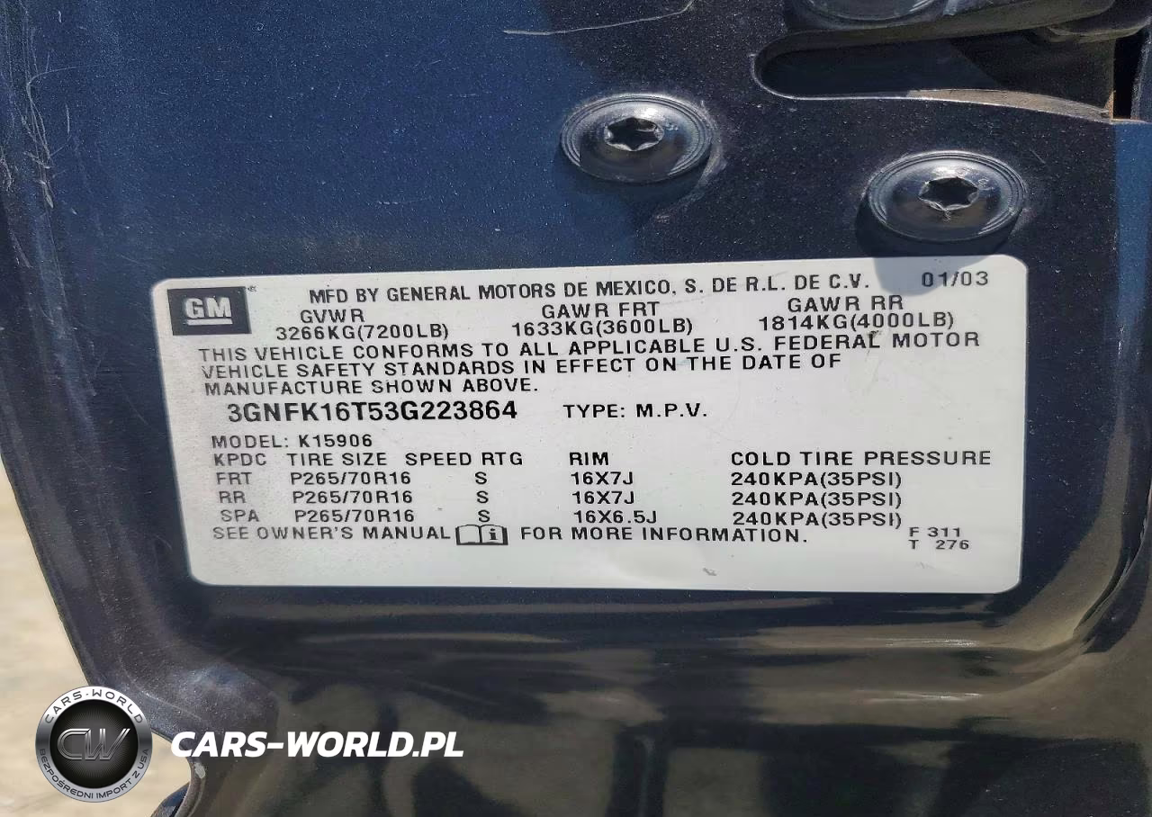 2003 Chevrolet Suburban K1500 VIN:3GNFK16T53G223864 - 12