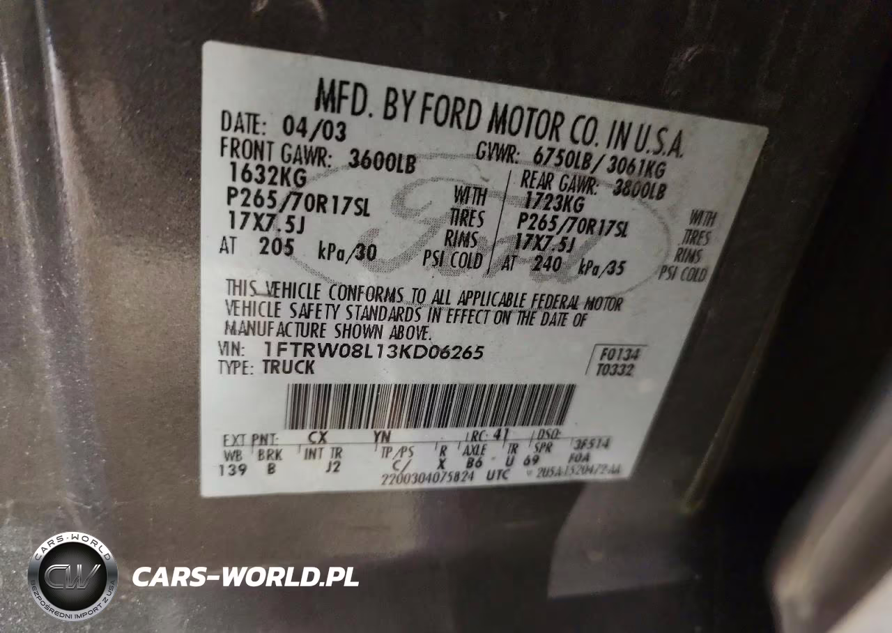 2003 Ford F150 Supercrew VIN:1FTRW08L13KD06265 - 12
