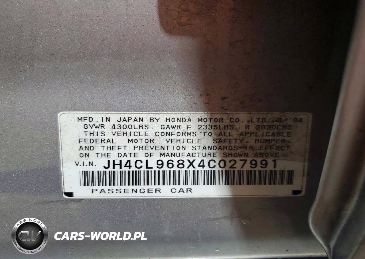 2004 Acura Tsx VIN:JH4CL968X4C027991 - 12