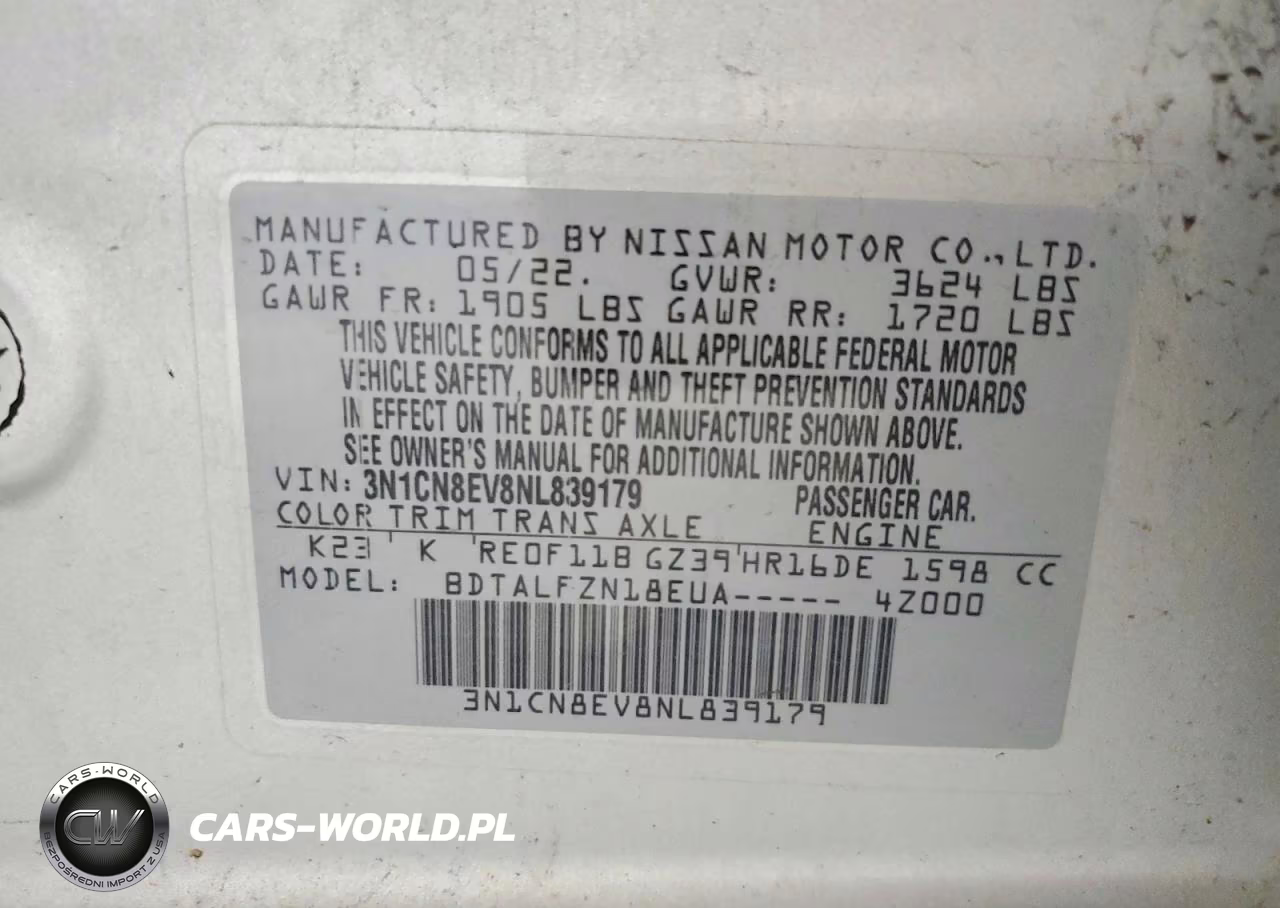 2022 Nissan Versa Sv VIN:3N1CN8EV8NL839179 - 13
