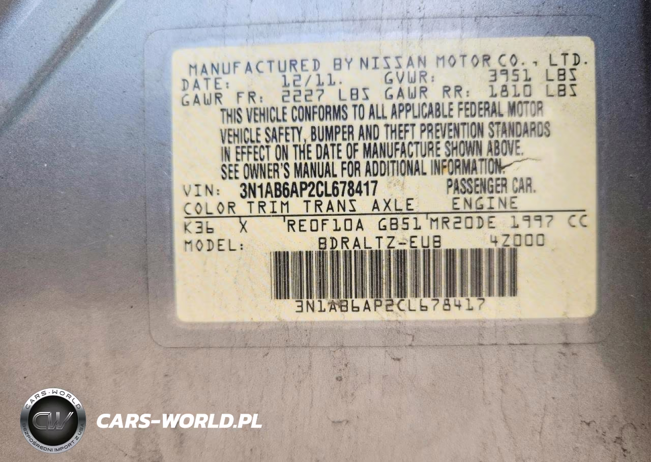 2012 Nissan Sentra 2.0 VIN:3N1AB6AP2CL678417 - 13