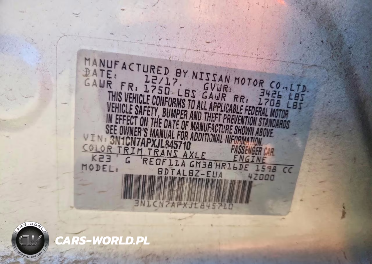 2018 Nissan Versa Sv VIN:3N1CN7APXJL845710 - 12
