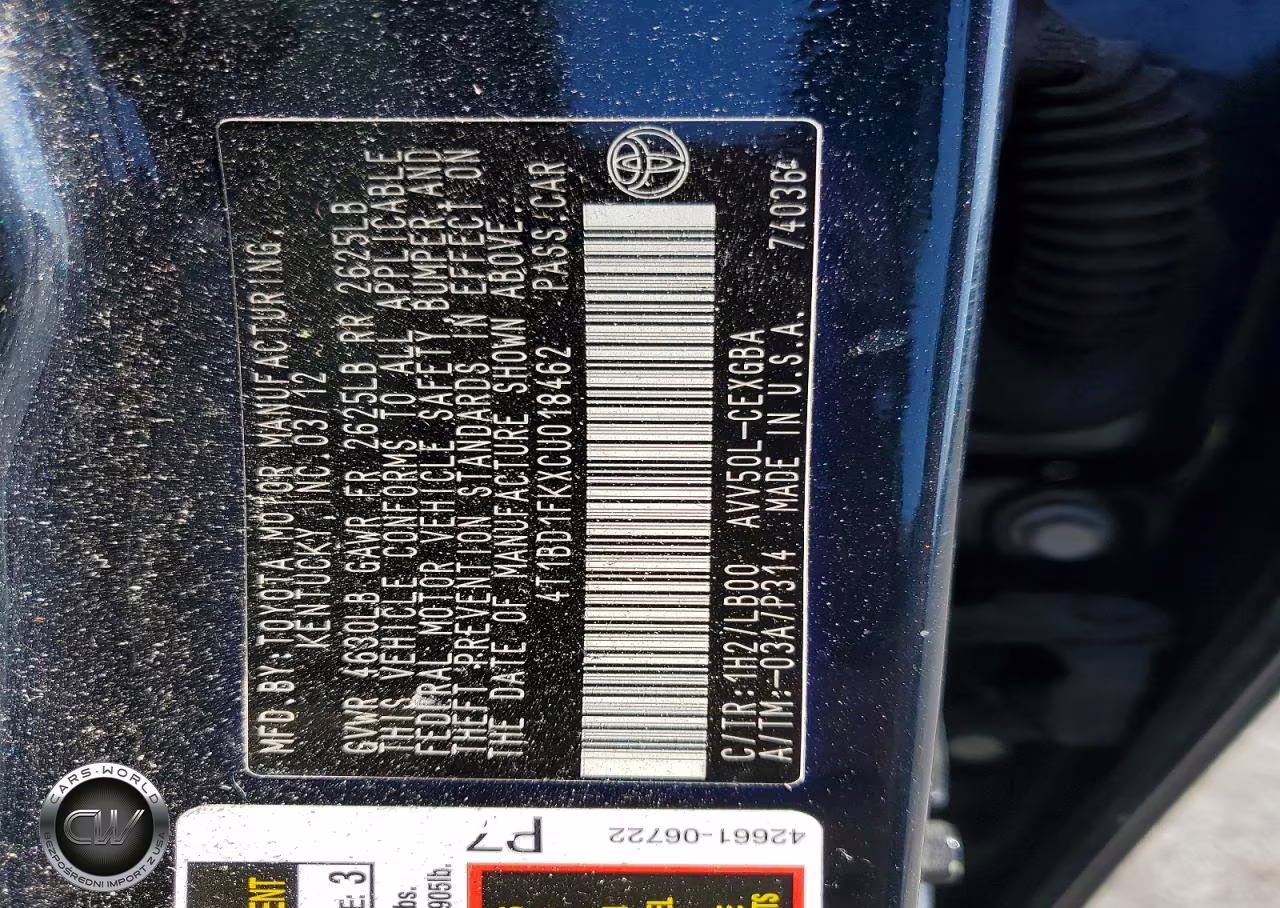 2012 Toyota Camry Hybrid Xle VIN:4T1BD1FKXCU018462 - 12