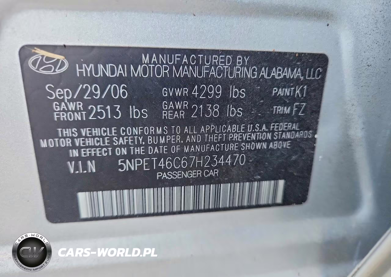 2007 Hyundai Sonata Gls VIN:5NPET46C67H234470 - 12