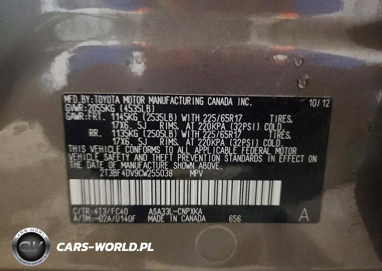 2012 Toyota Rav4 Base VIN:2T3BF4DV9CW255038 - 13