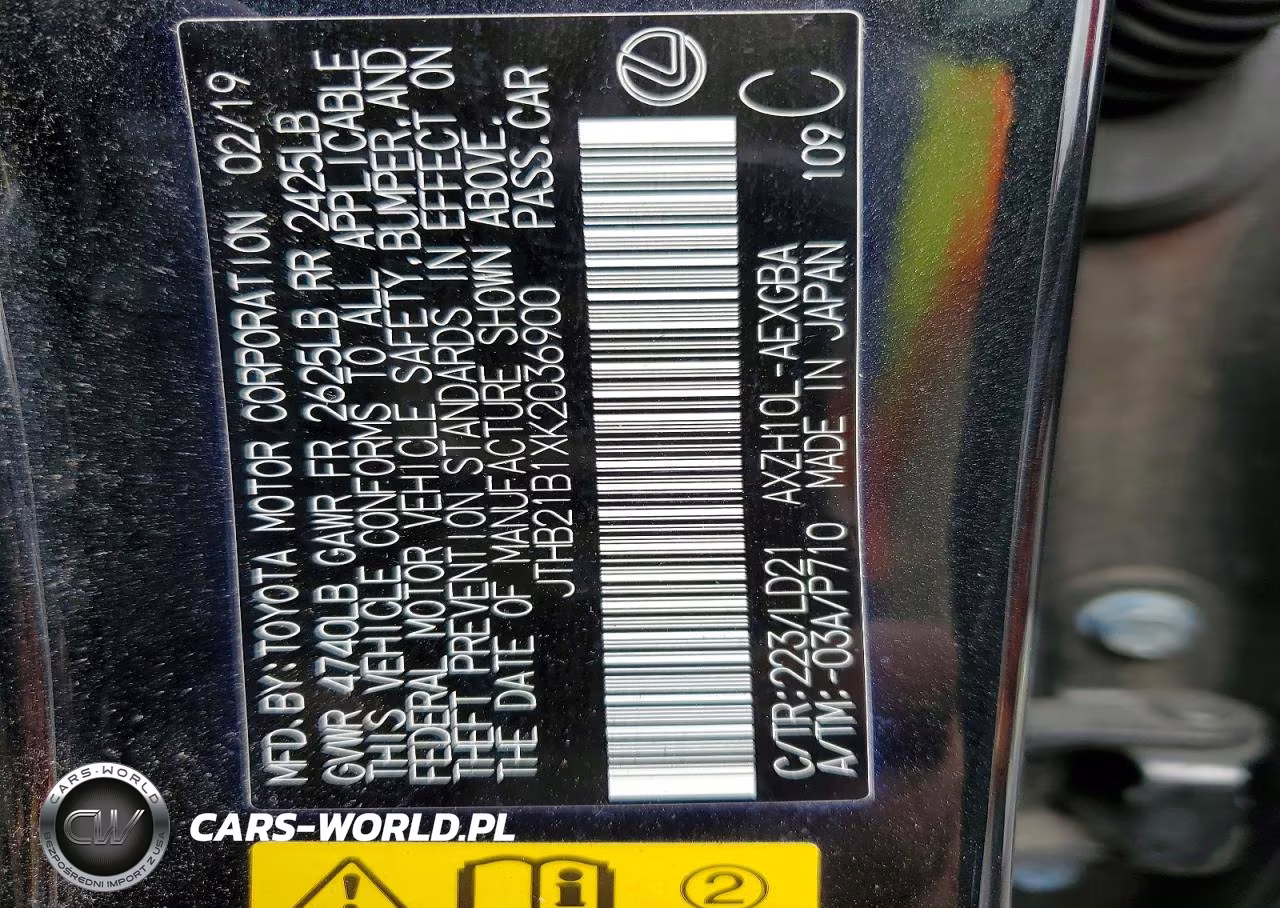 2019 Lexus Es 300H VIN:JTHB21B1XK2036900 - 12