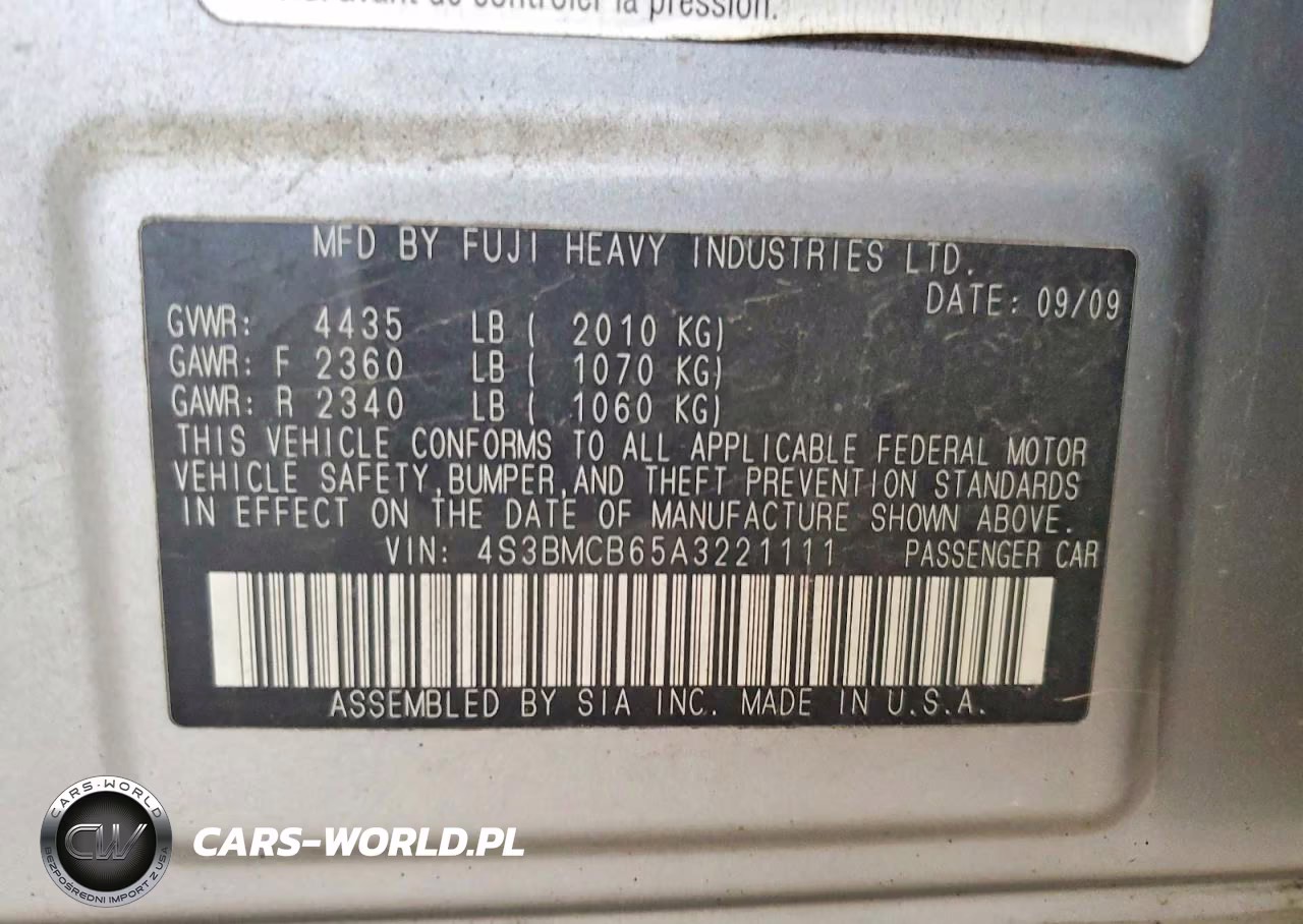2010 Subaru Legacy 2.5I Premium VIN:4S3BMCB65A3221111 - 13