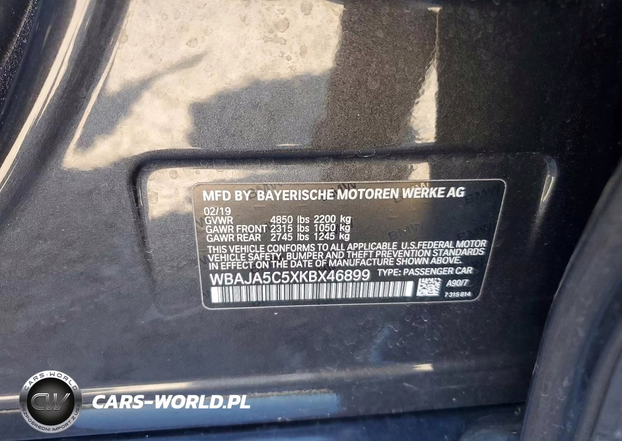 2019 BMW 530 I VIN:WBAJA5C5XKBX46899 - 12