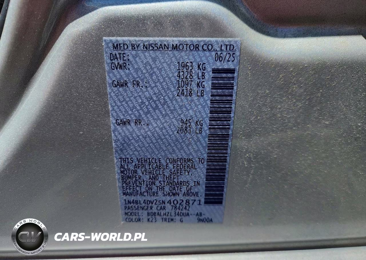 2025 Nissan Altima Sv VIN:1N4BL4DV2SN402871 - 13