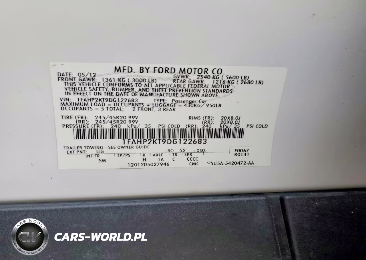 2013 Ford Taurus Sho VIN:1FAHP2KT9DG122683 - 12