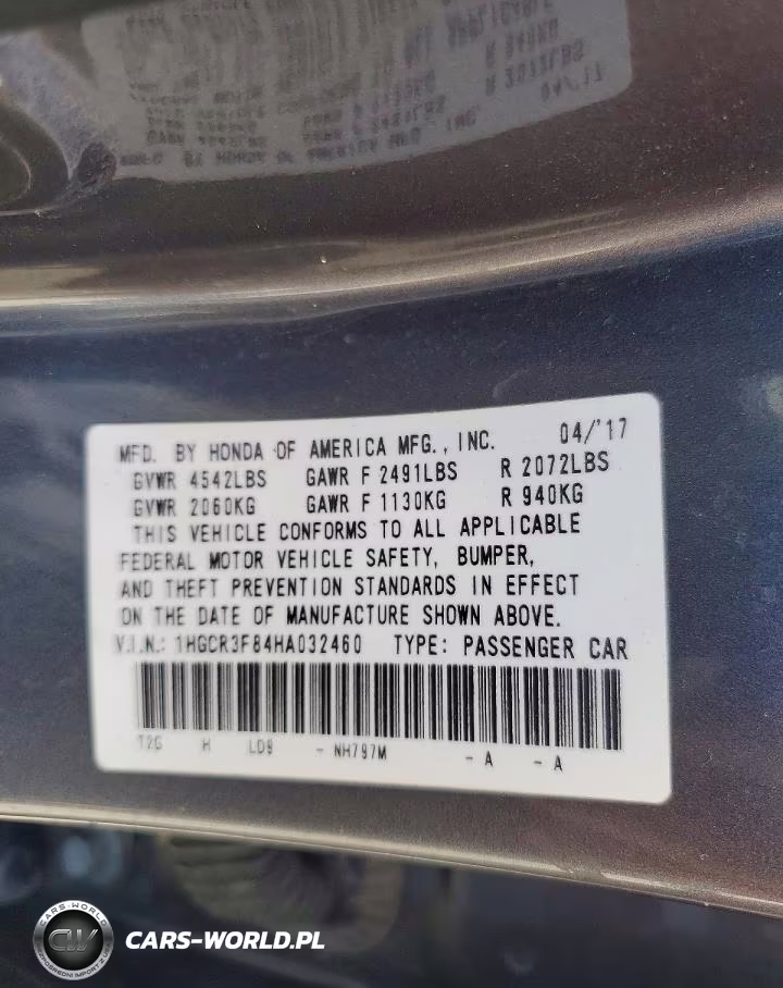 2017 Honda Accord Exl VIN:1HGCR3F84HA032460 - 12