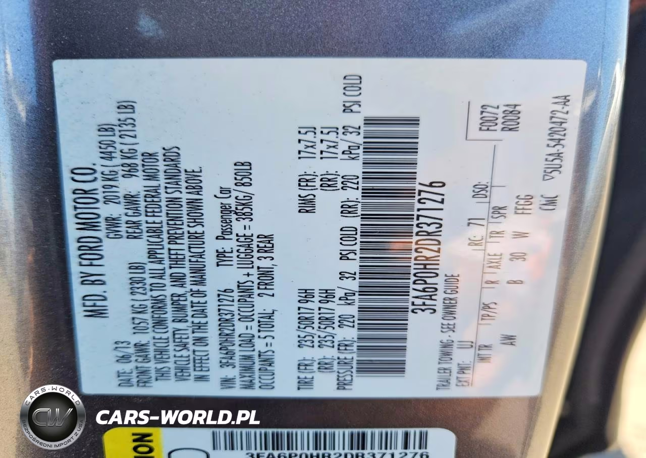 2013 Ford Fusion Se VIN:3FA6P0HR2DR371276 - 12