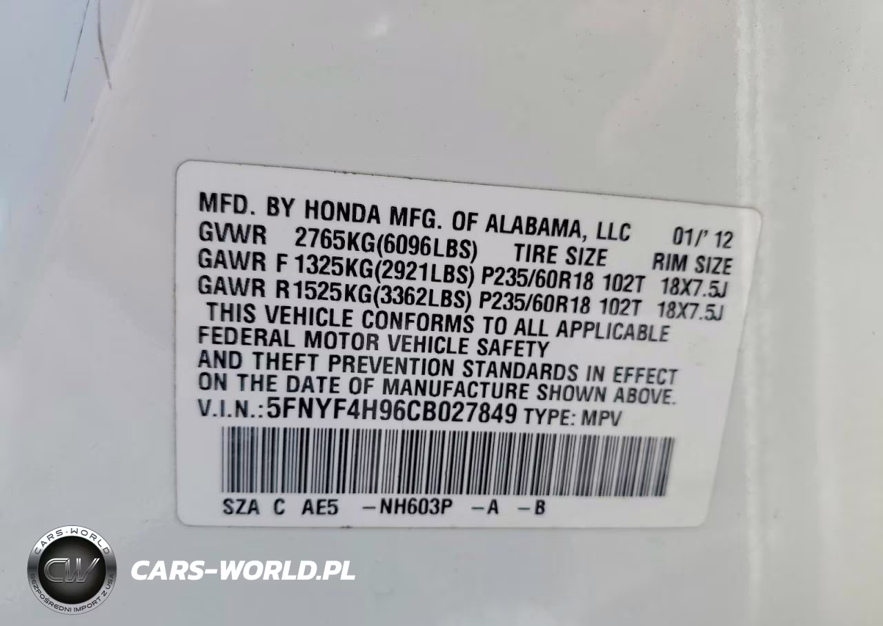 2012 Honda Pilot Touring VIN:5FNYF4H96CB027849 - 13