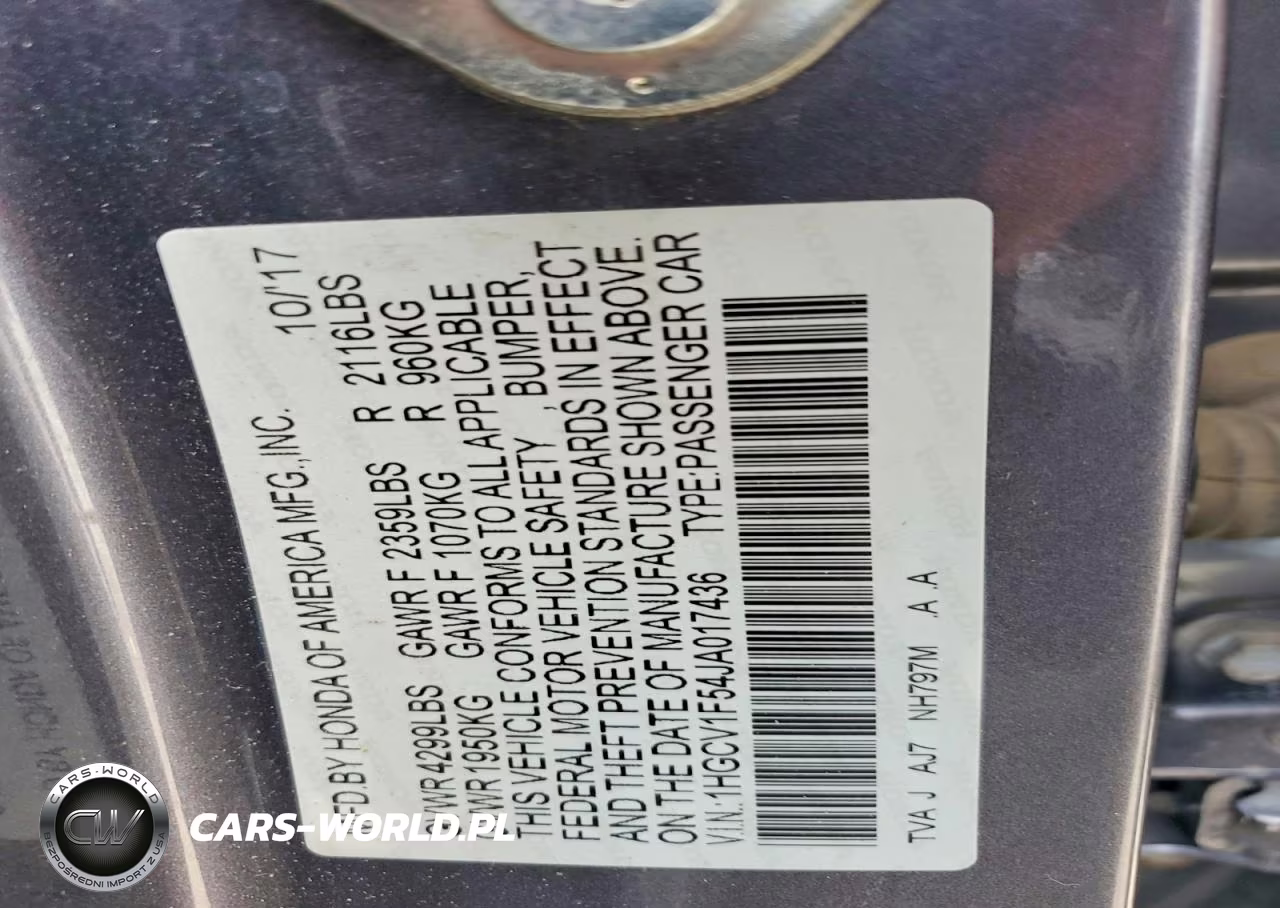 2018 Honda Accord Exl VIN:1HGCV1F54JA017436 - 12