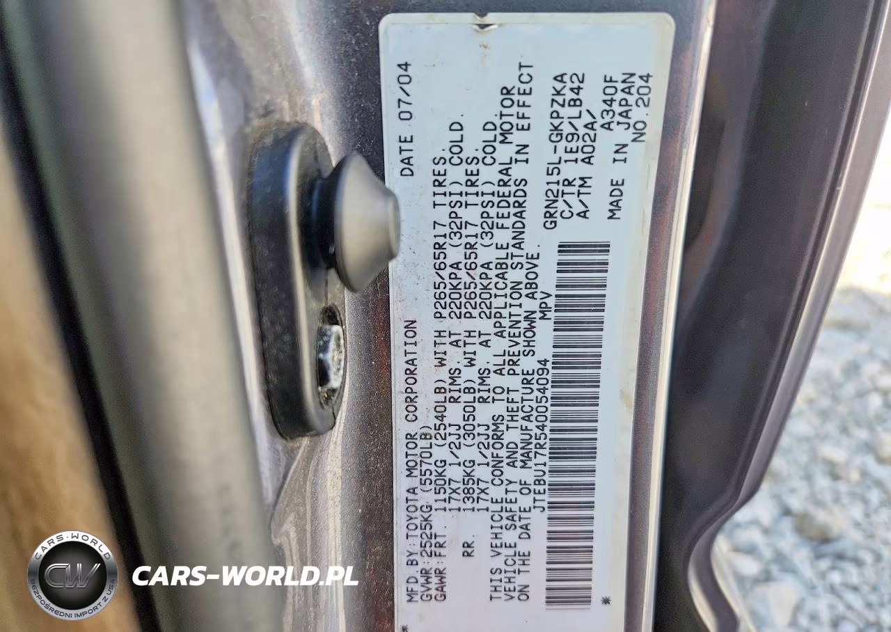 2004 Toyota 4Runner Limited VIN:JTEBU17R540054094 - 13