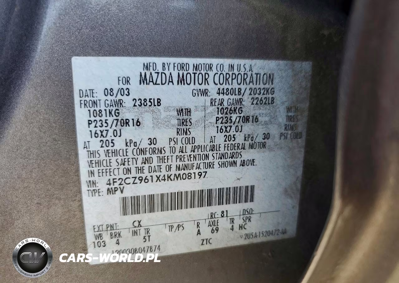 2004 Mazda Tribute Es VIN:4F2CZ961X4KM08197 - 13