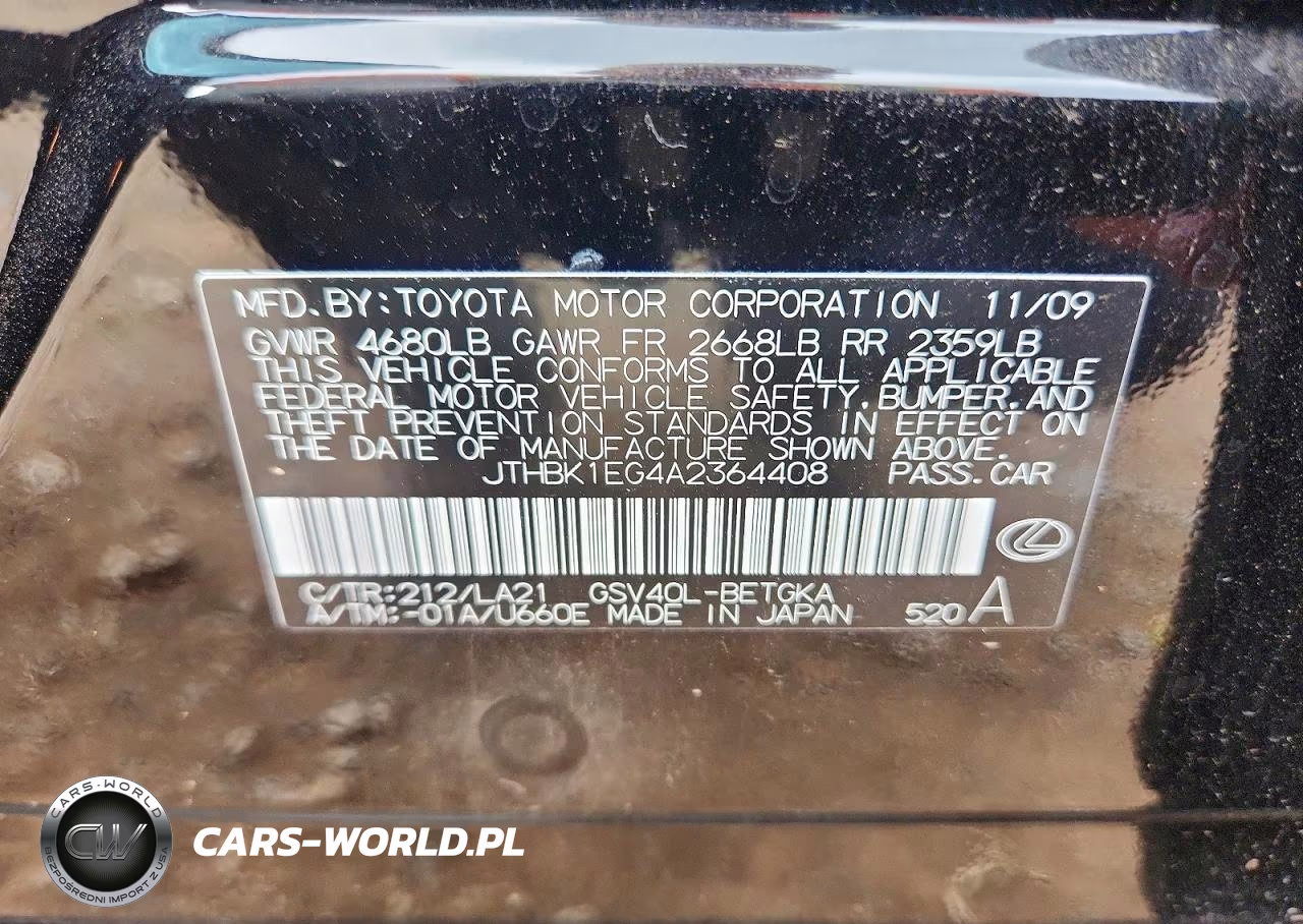 2010 Lexus Es 350 VIN:JTHBK1EG4A2364408 - 12