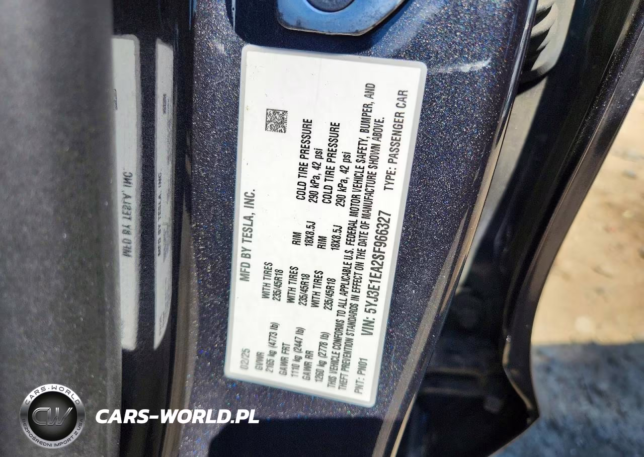 2025 Tesla Model 3 VIN:5YJ3E1EA2SF966327 - 12