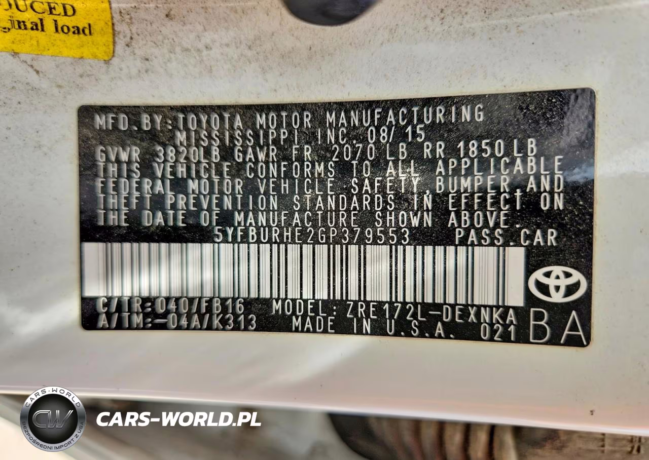 2016 Toyota Corolla Le VIN:5YFBURHE2GP379553 - 12