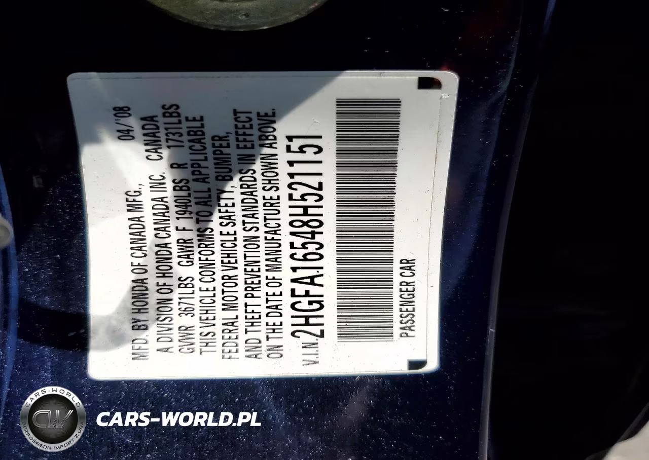 2008 Honda Civic Lx VIN:2HGFA16548H521151 - 12