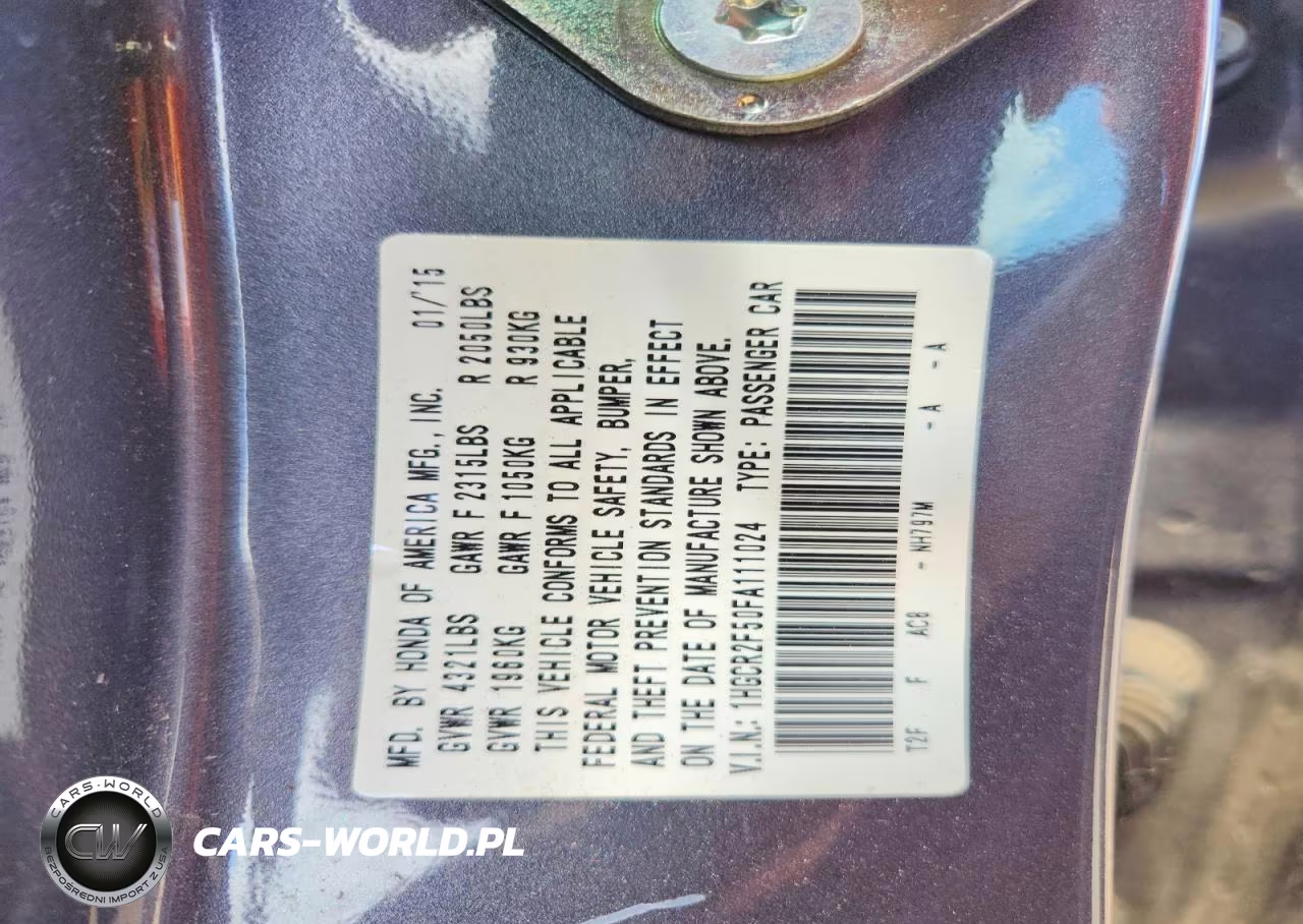 2015 Honda Accord Sport VIN:1HGCR2F50FA111024 - 12