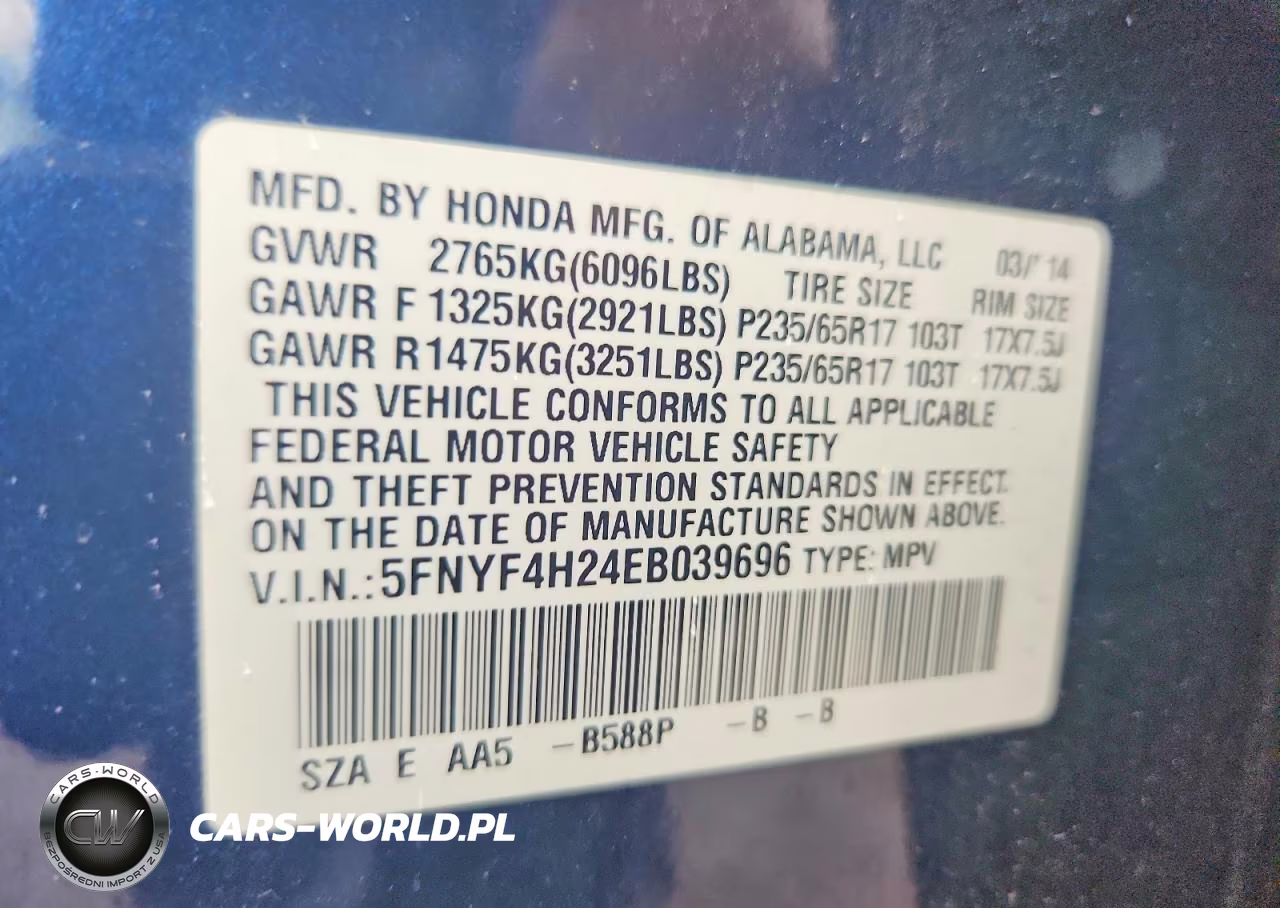 2014 Honda Pilot Lx VIN:5FNYF4H24EB039696 - 13