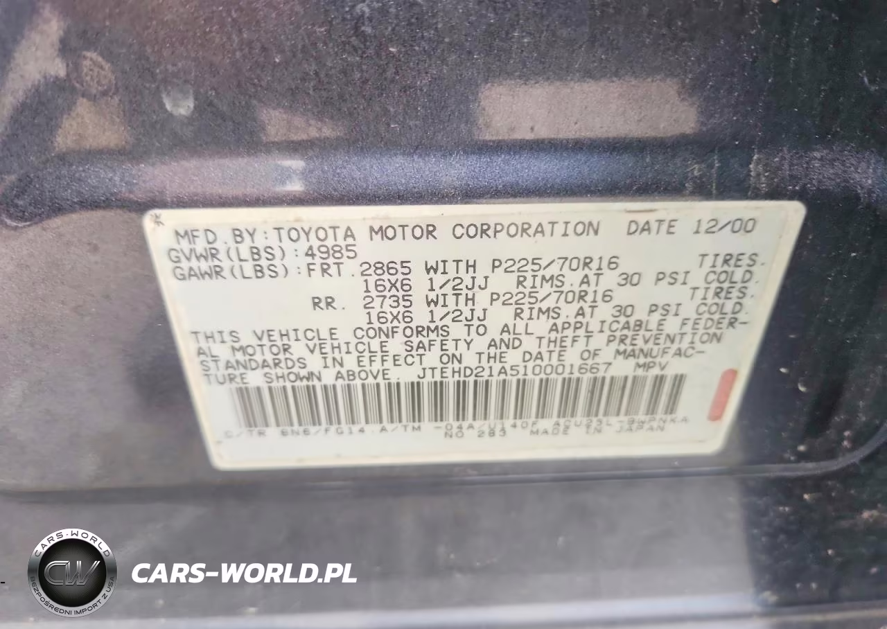 2001 Toyota Highlander Base VIN:JTEHD21A510001667 - 12
