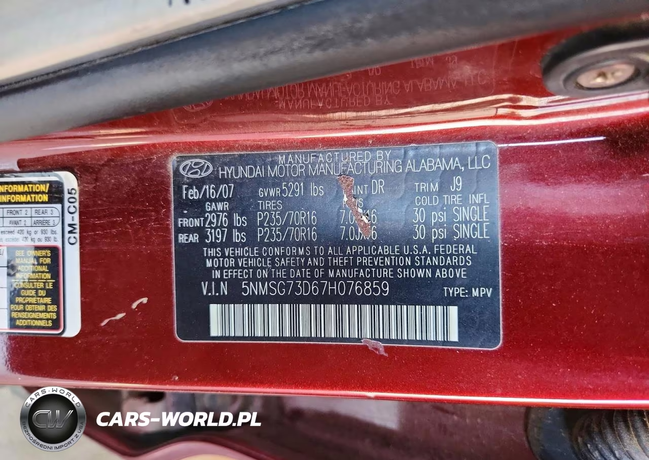 2007 Hyundai Santa Fe Gls VIN:5NMSG73D67H076859 - 13