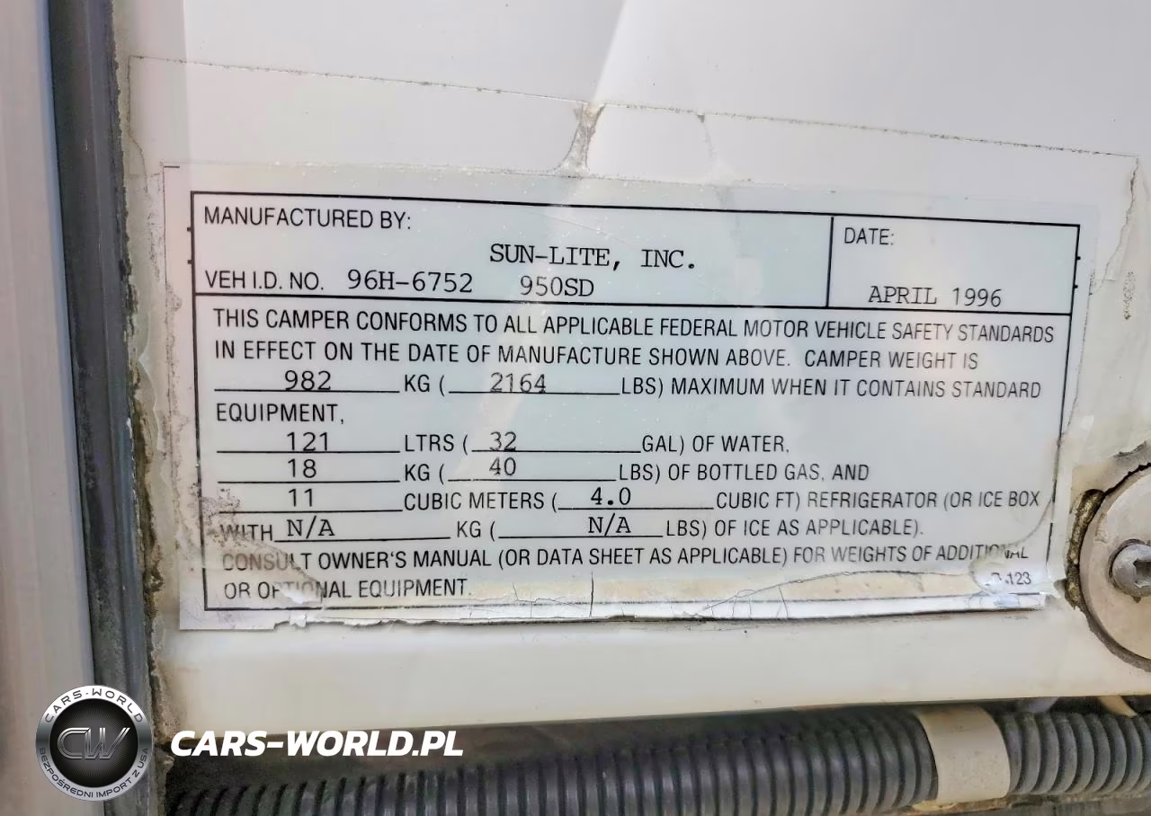 1996 Sunline Hide Away Camper VIN:96H6752950SD - 10