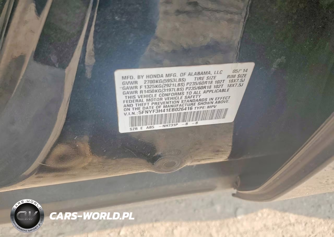 2014 Honda Pilot Ex VIN:5FNYF3H41EB026416 - 13