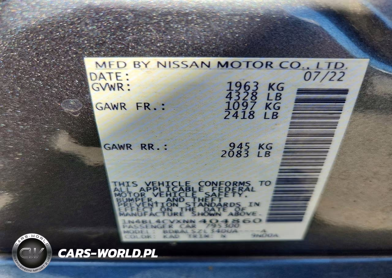 2022 Nissan Altima Sr VIN:1N4BL4CVXNN404860 - 13