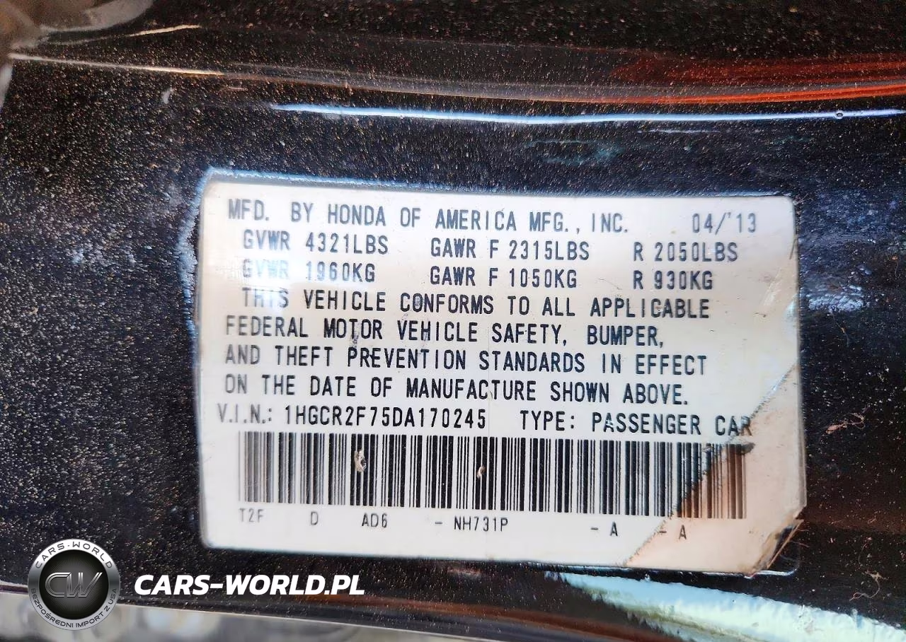 2013 Honda Accord Ex VIN:1HGCR2F75DA170245 - 12