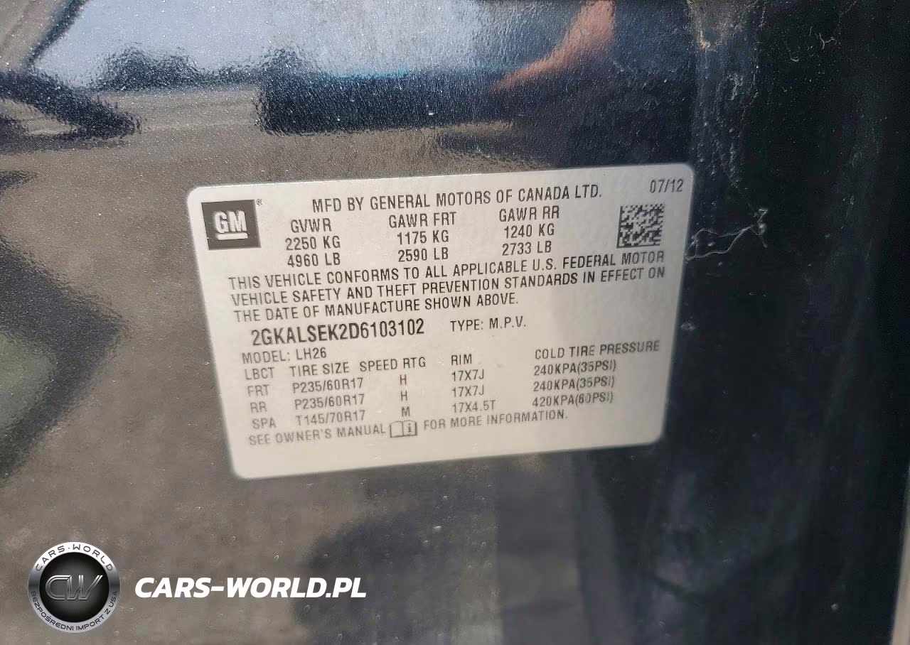 2013 GMC Terrain Sle VIN:2GKALSEK2D6103102 - 13