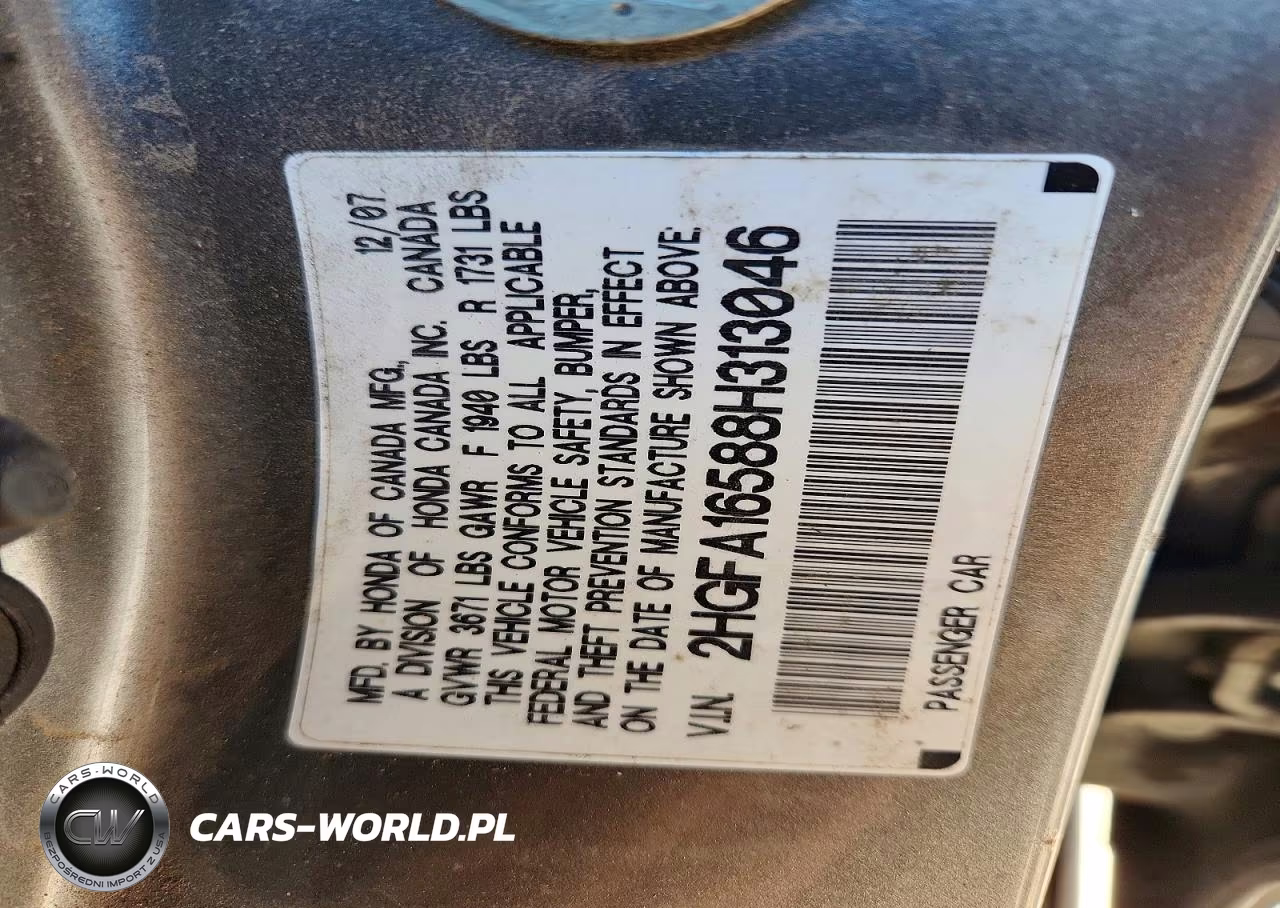 2008 Honda Civic Lx VIN:2HGFA16588H313046 - 12