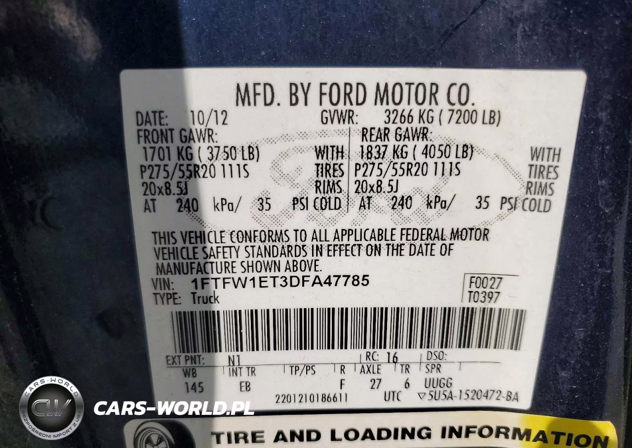2013 Ford F-150 Lariat VIN:1FTFW1ET3DFA47785 - 12