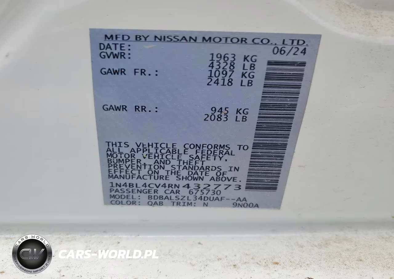 2024 Nissan Altima Sr VIN:1N4BL4CV4RN432773 - 12
