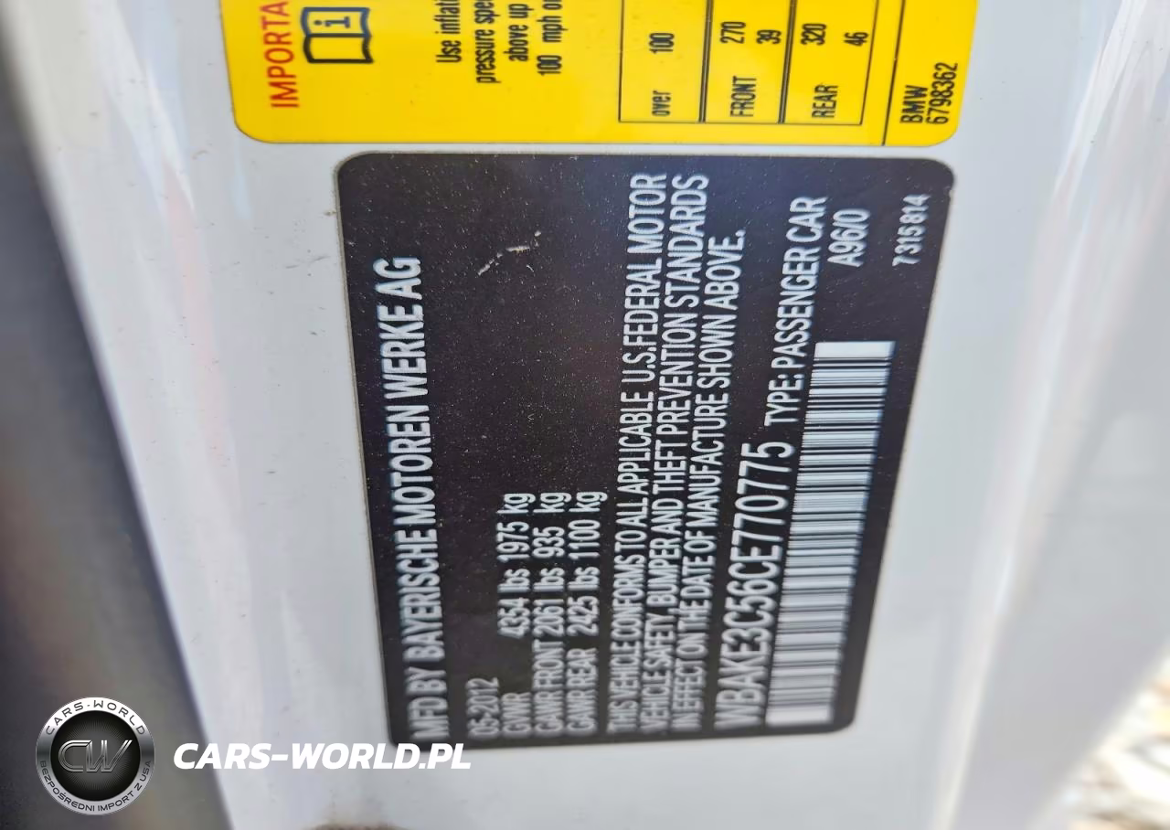 2012 BMW 328 I VIN:WBAKE3C56CE770775 - 12