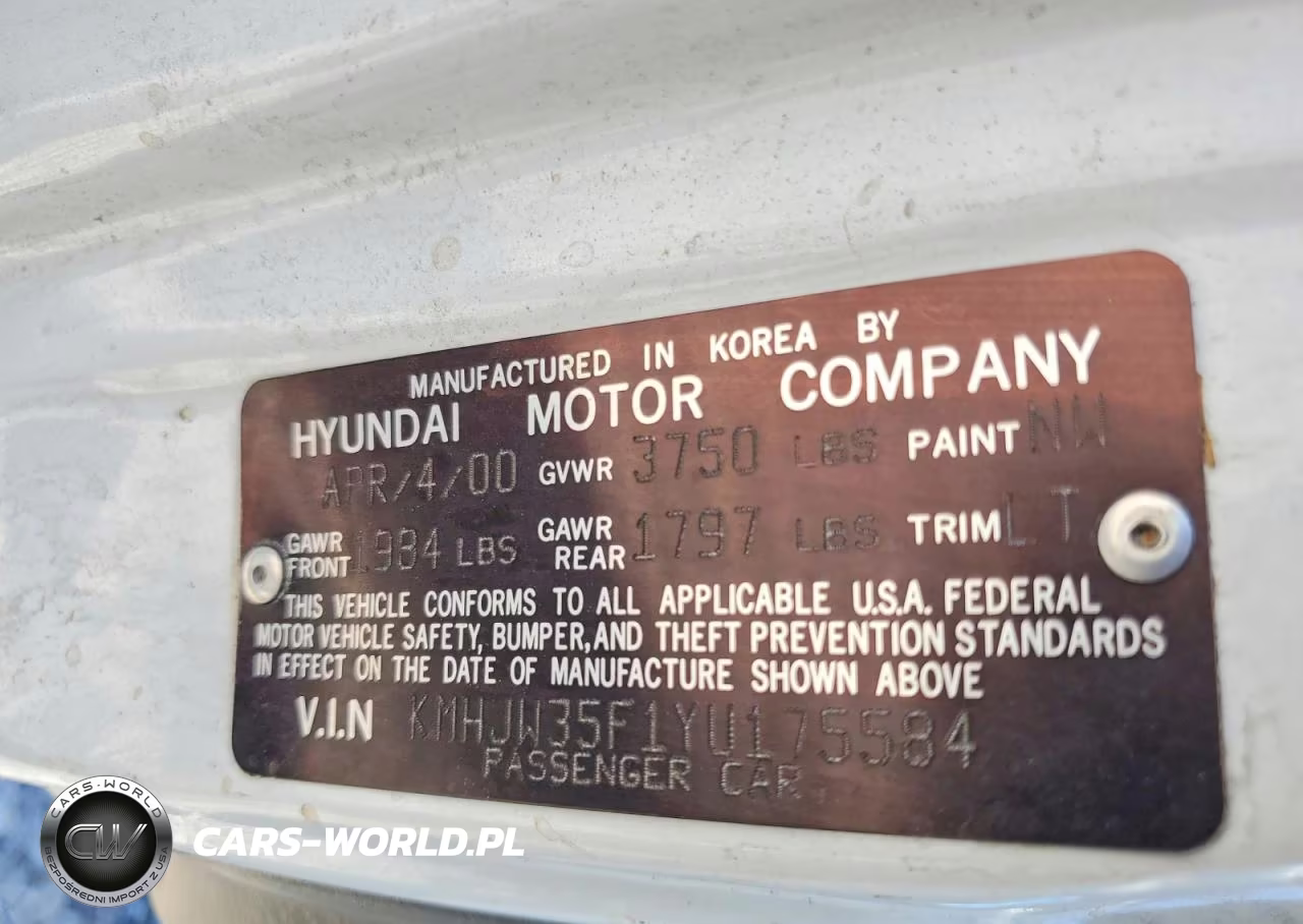 2000 Hyundai Elantra Gls VIN:KMHJW35F1YU175584 - 12