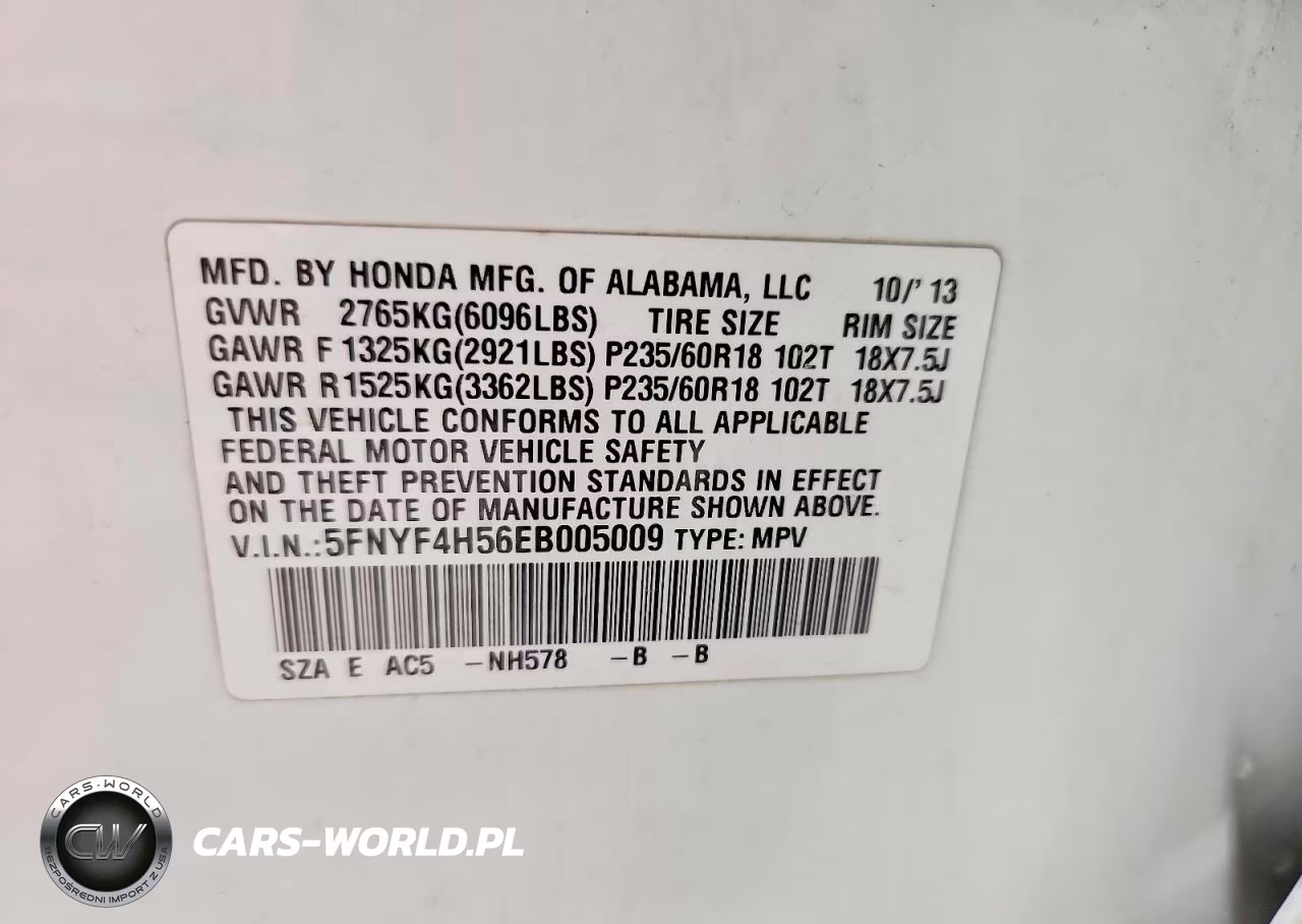 2014 Honda Pilot Exl VIN:5FNYF4H56EB005009 - 13