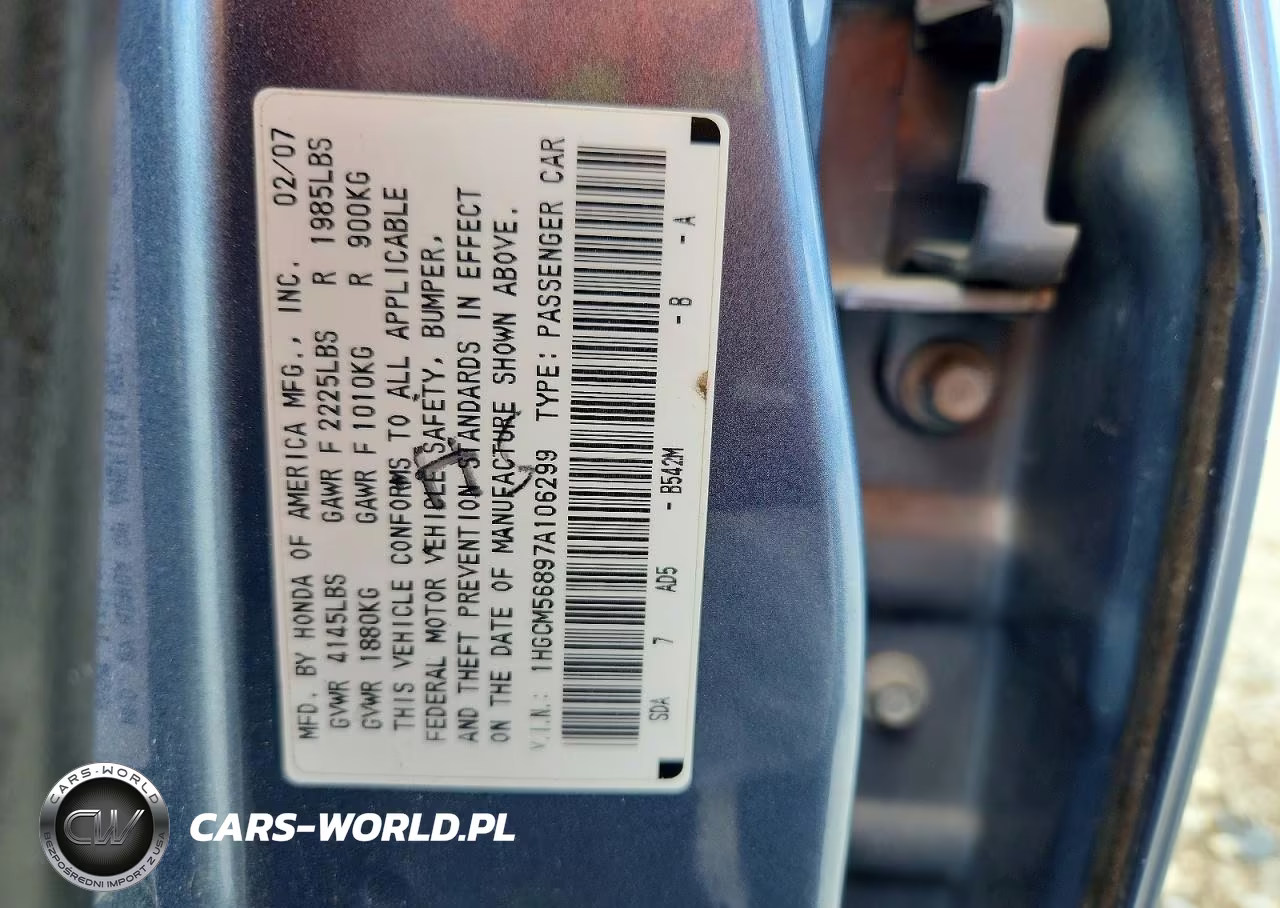 2007 Honda Accord VIN:1HGCM56897A106299 - 12