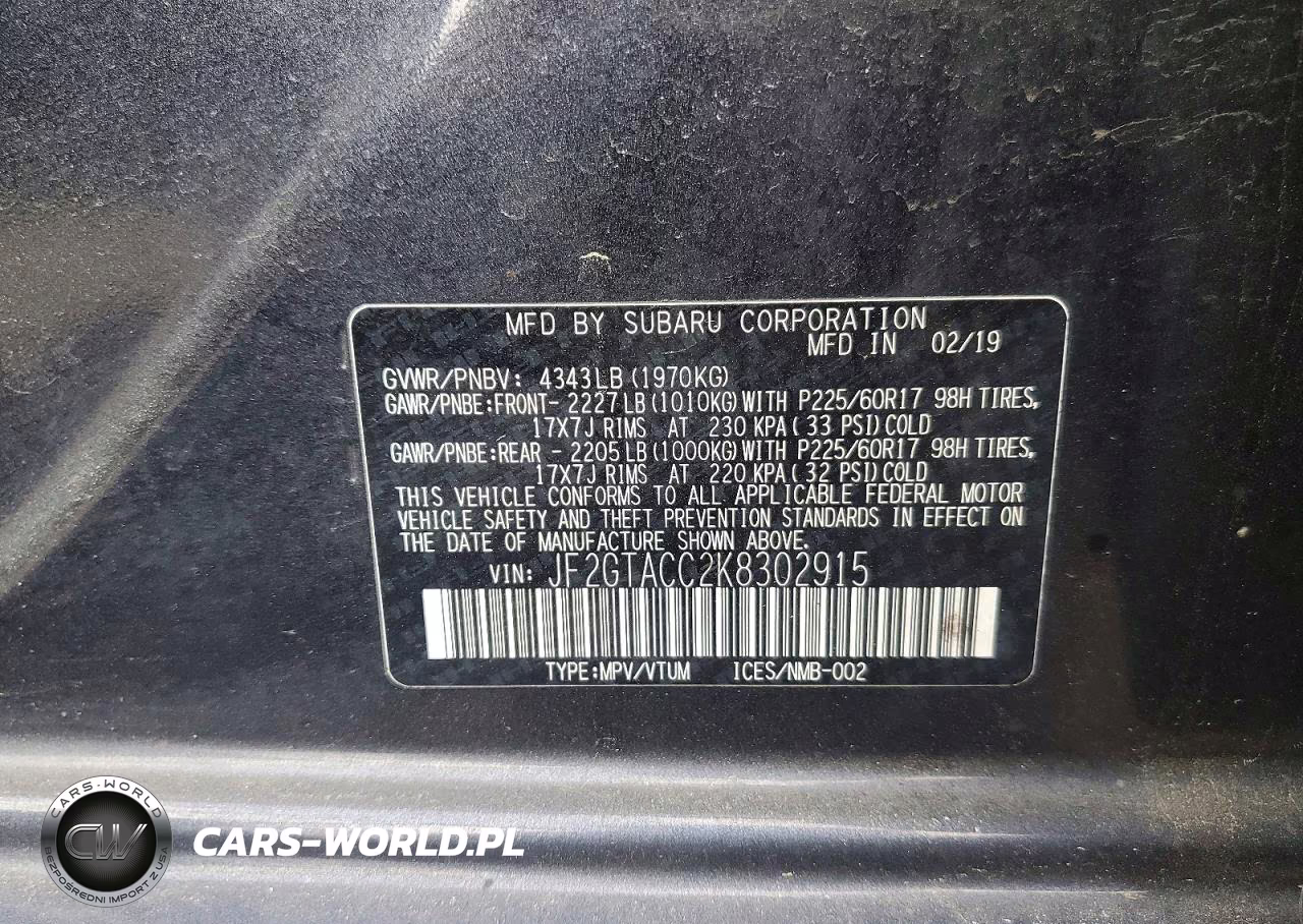 2019 Subaru Crosstrek Premium VIN:JF2GTACC2K8302915 - 12