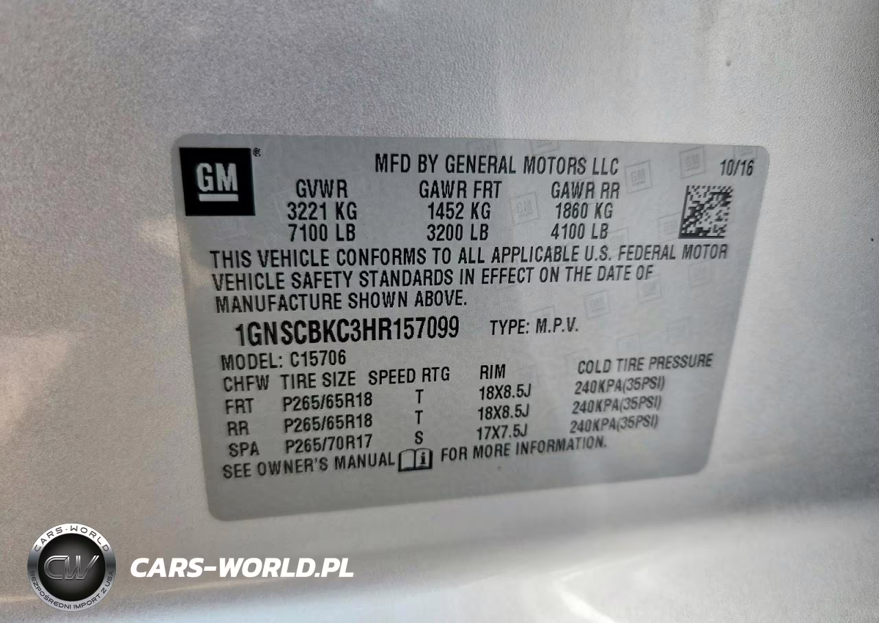 2017 Chev Tahoe VIN:1GNSCBKC3HR157099 - 14