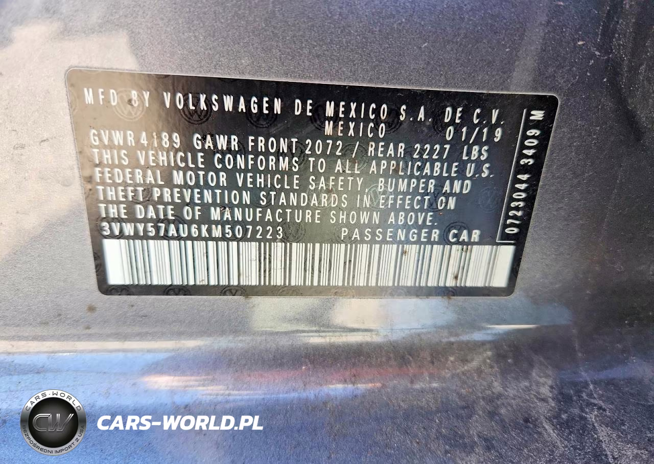 2019 Volkswagen Golf Sportwagen S VIN:3VWY57AU6KM507223 - 12